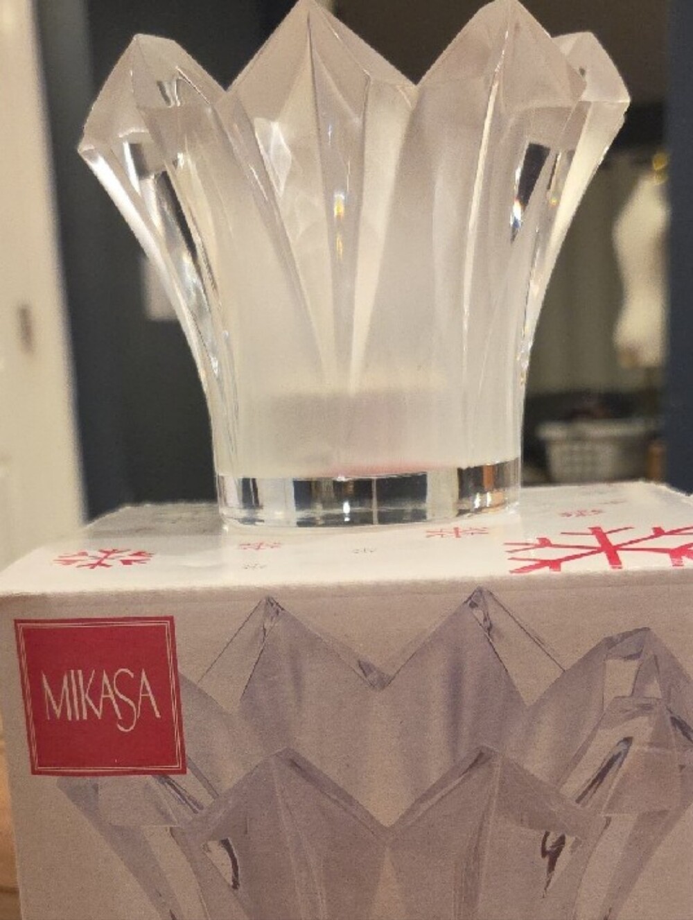 Mikasa Frosted & Clear Crystal Votive Holder- In Box